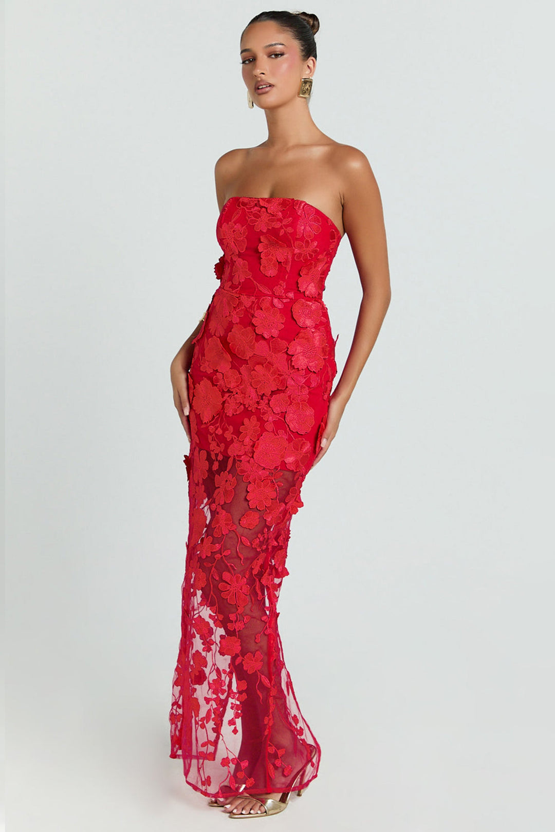 Vera | Embroidered Off-Shoulder Slit Midi Dress