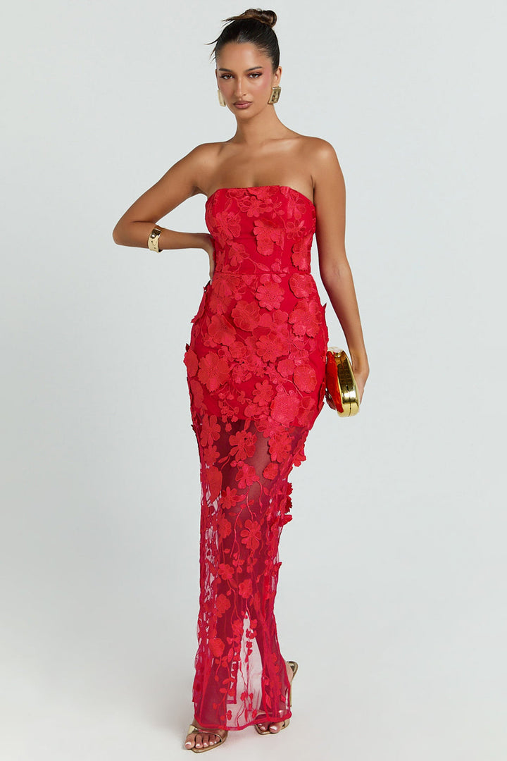 Vera | Embroidered Off-Shoulder Slit Midi Dress
