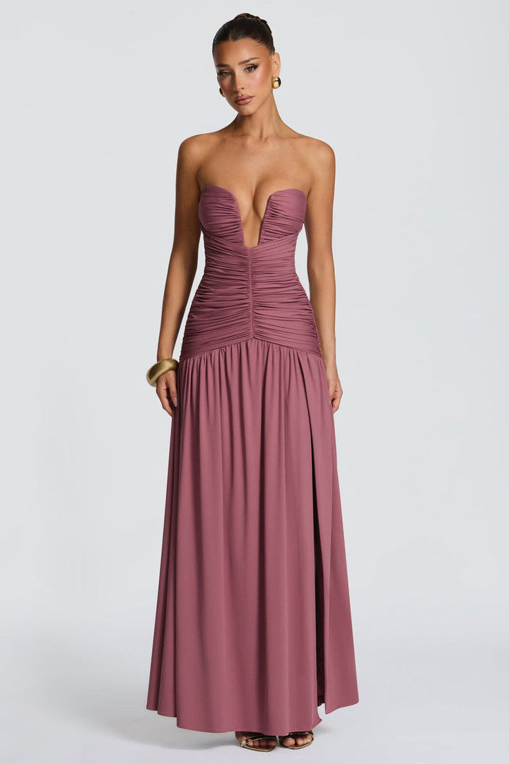 Tatum | Gathered Side Slit Maxi Dress