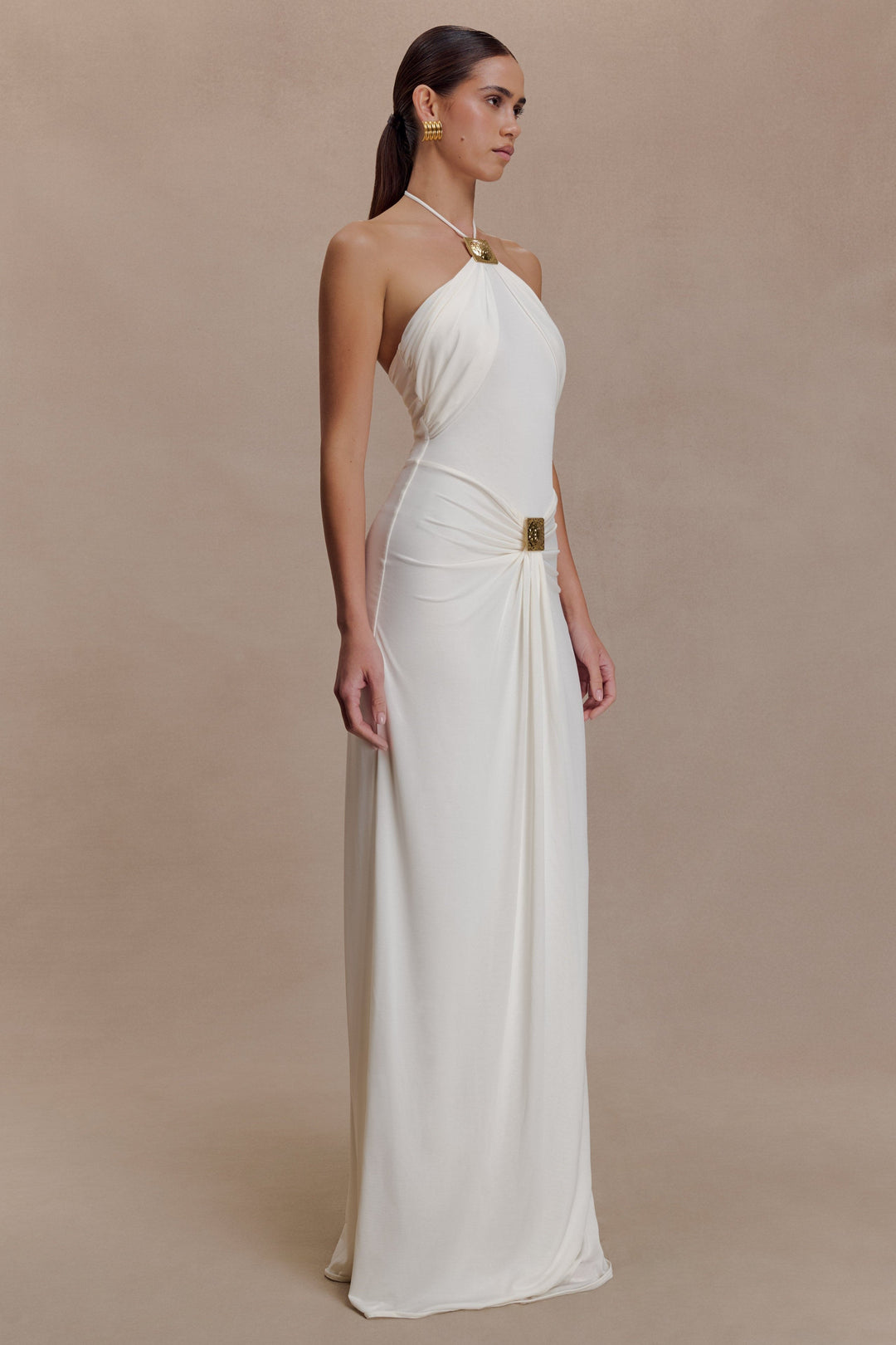 Amara | Metal Detail Halter Neck Maxi Dress
