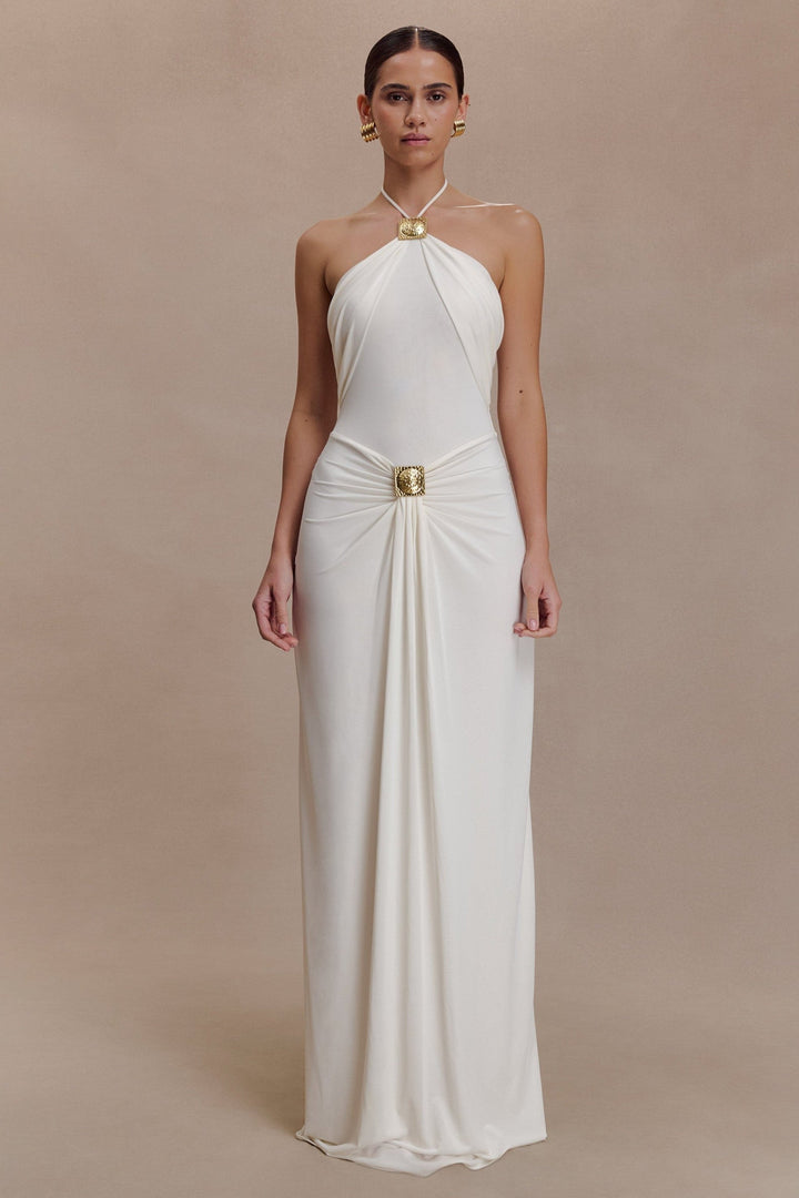 Amara | Metal Detail Halter Neck Maxi Dress