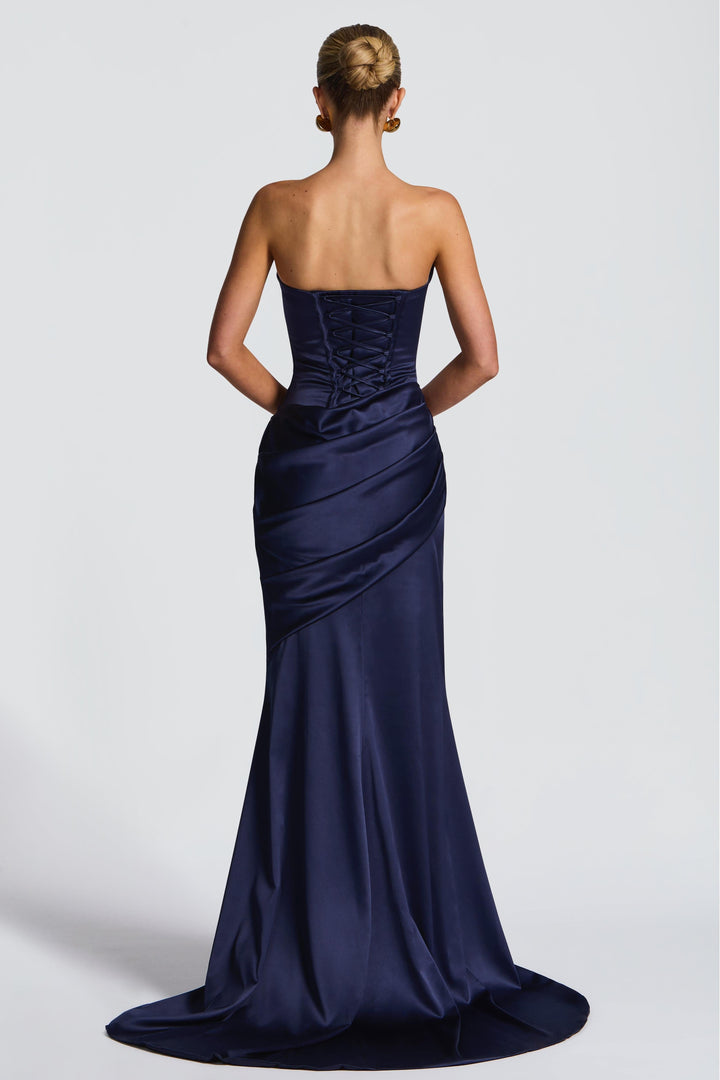 Valentina | Satin Pleated Off-Shoulder Maxi Dress