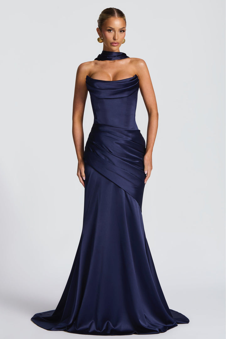 Valentina | Satin Pleated Off-Shoulder Maxi Dress