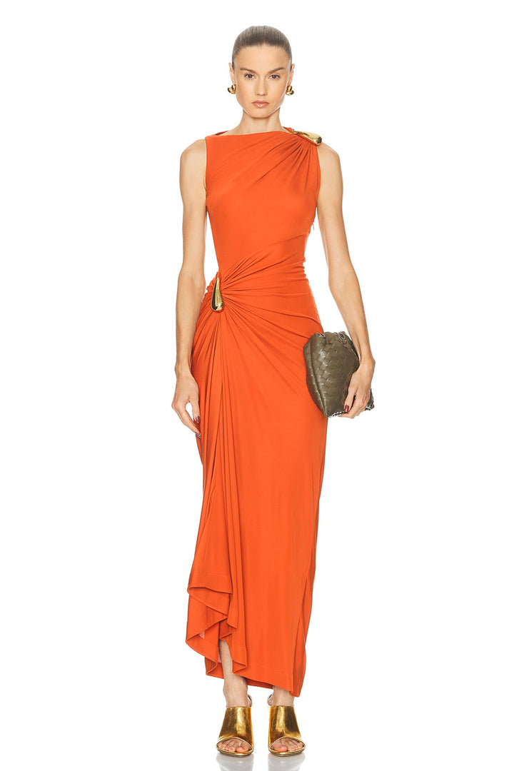 Ivy | Sleeveless Metal Detail Irregular Midi Dress