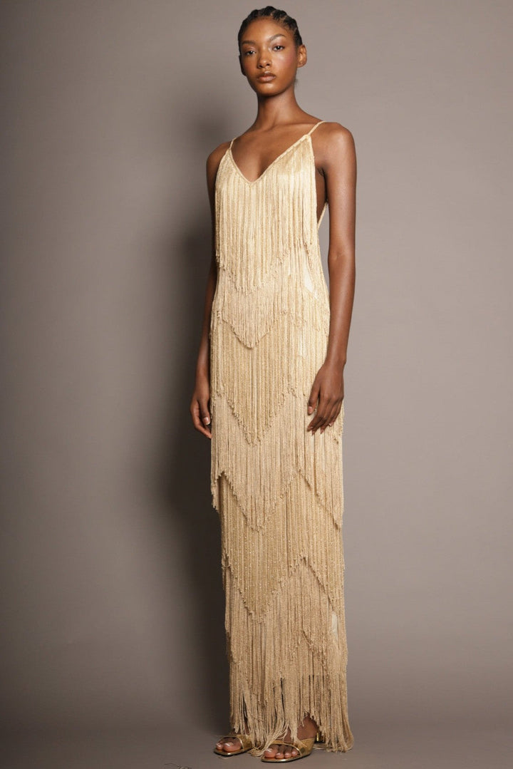 Orla | Fringe Tiered V-Neck Cami Maxi Dress