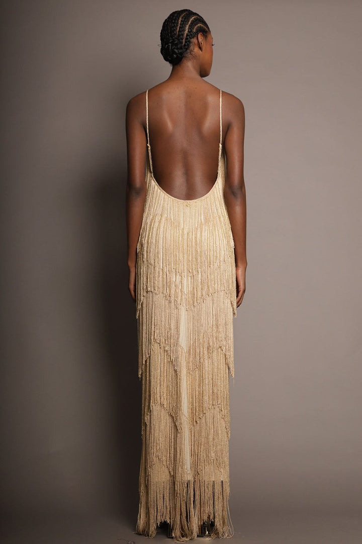 Orla | Fringe Tiered V-Neck Cami Maxi Dress