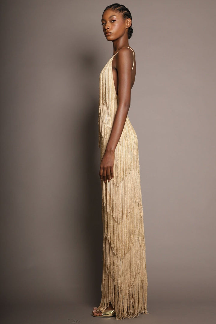 Orla | Fringe Tiered V-Neck Cami Maxi Dress