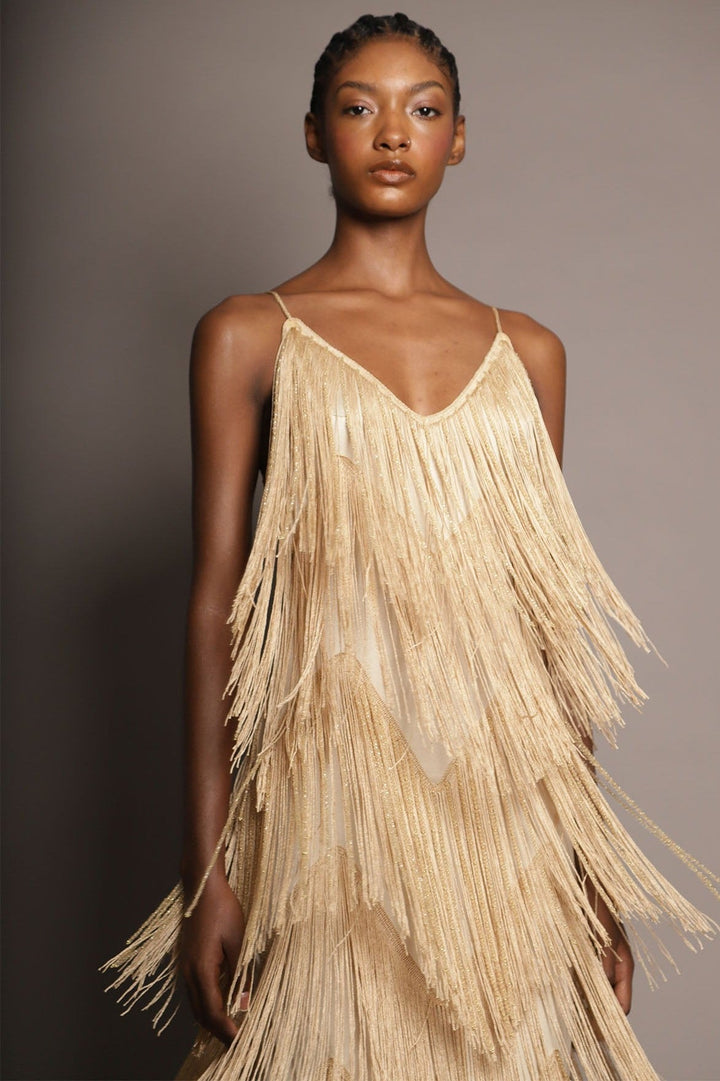 Orla | Fringe Tiered V-Neck Cami Maxi Dress