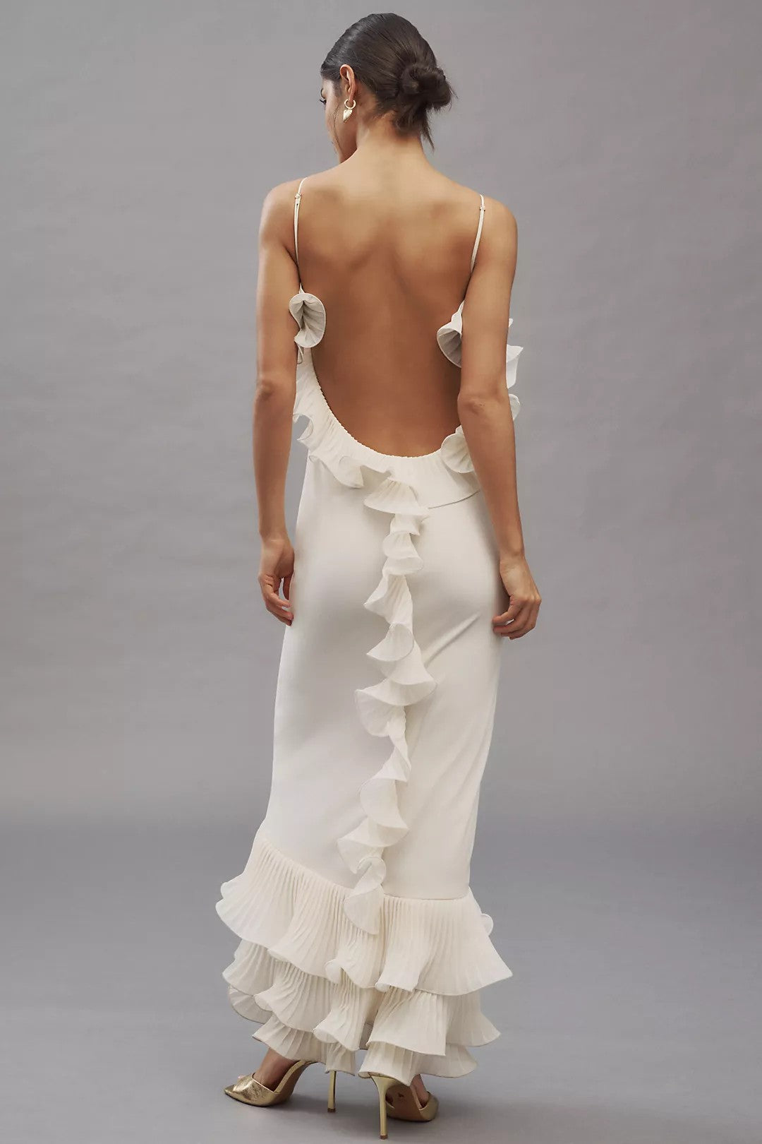Opal | Pleated Ruffle Stretch Jersey Midi Dress