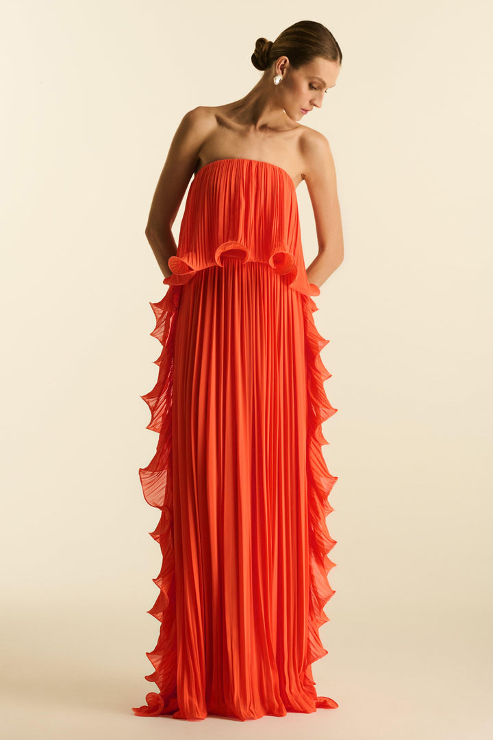 Ada | Chiffon Pleated Frill Maxi Dress