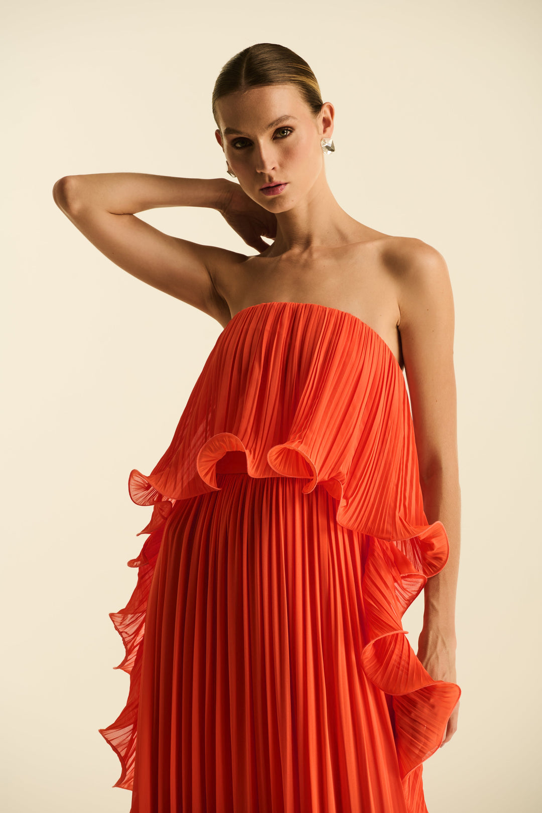 Ada | Chiffon Pleated Frill Maxi Dress
