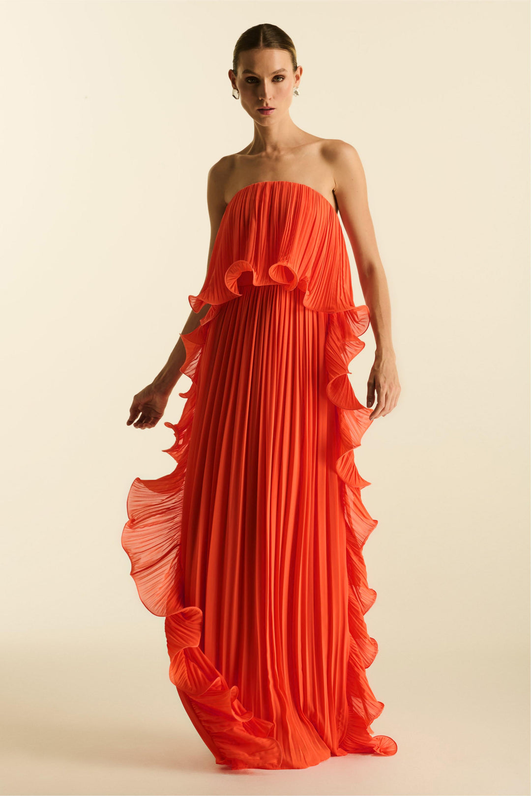 Ada | Chiffon Pleated Frill Maxi Dress