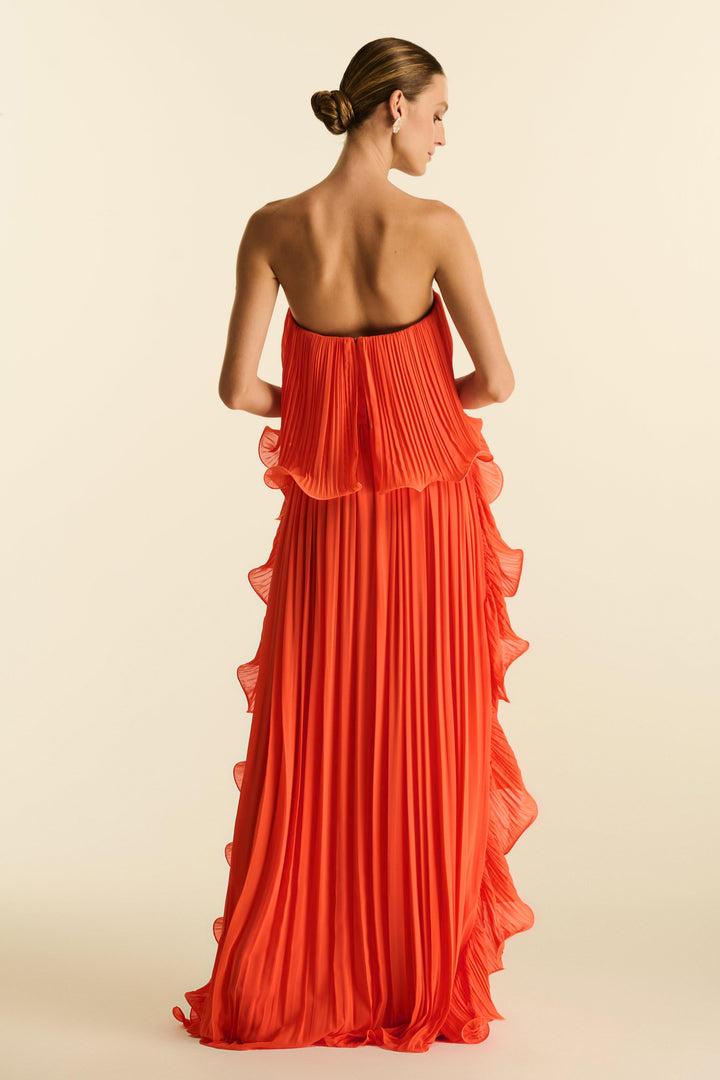Ada | Chiffon Pleated Frill Maxi Dress