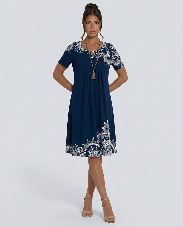 Hazel | Floral A-Line Midi with Round Neck