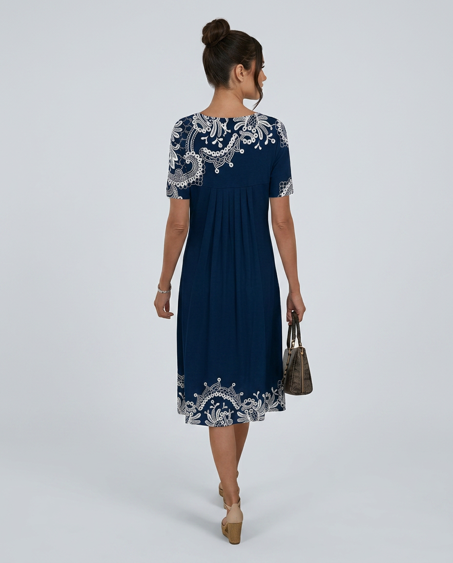 Hazel | Floral A-Line Midi with Round Neck