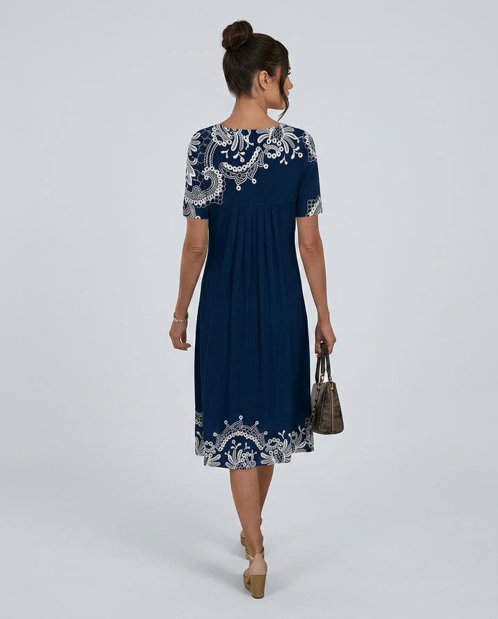 Hazel | Floral A-Line Midi with Round Neck