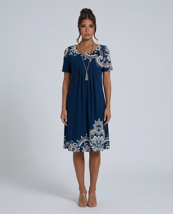 Hazel | Floral A-Line Midi with Round Neck