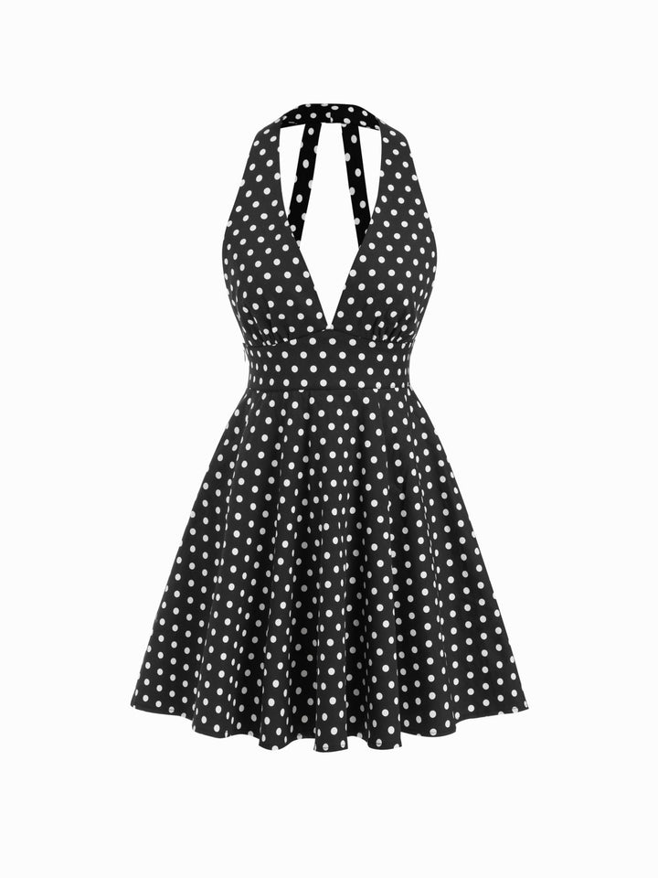 Emilia | Halter Neck Polka Dot Backless Mini Dress