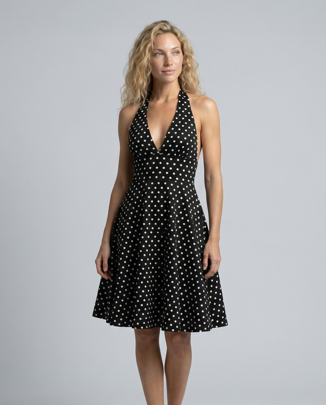 Emilia | Halter Neck Polka Dot Backless Mini Dress