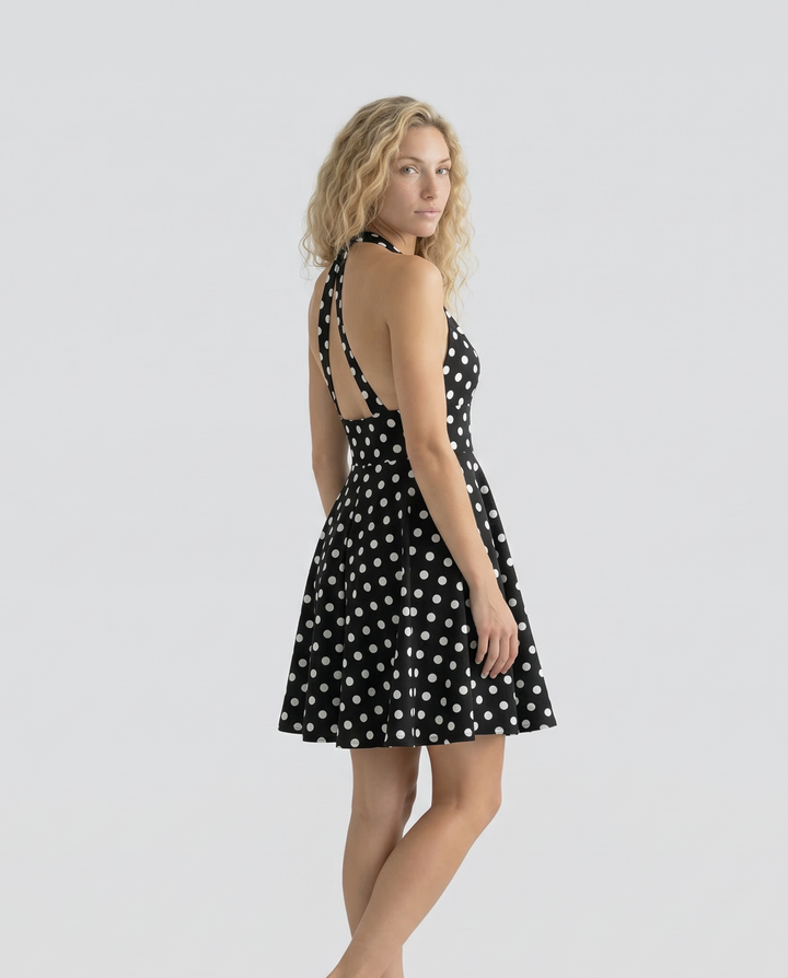 Emilia | Halter Neck Polka Dot Backless Mini Dress