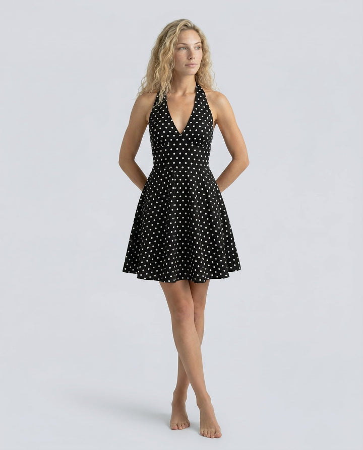 Emilia | Halter Neck Polka Dot Backless Mini Dress