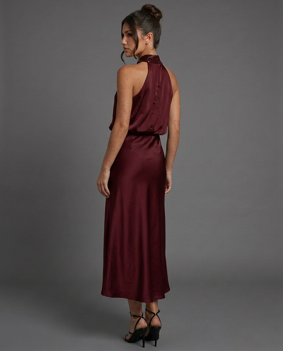 Celine | Draped Halterneck Satin Midi