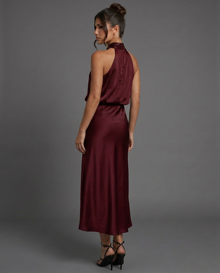 Celine | Draped Halterneck Satin Midi