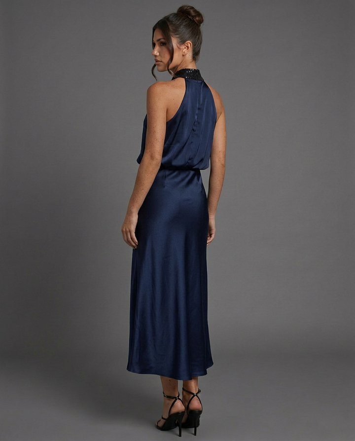 Celine | Draped Halterneck Satin Midi
