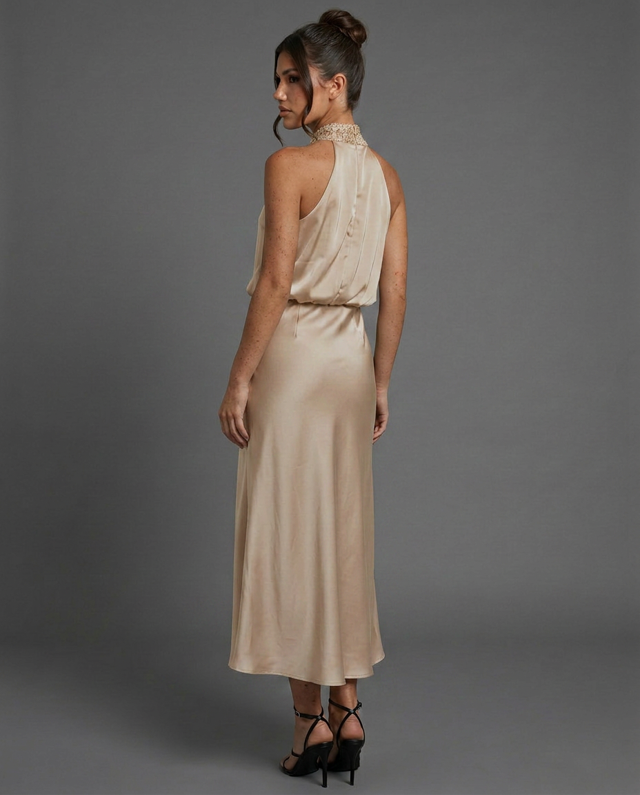 Celine | Draped Halterneck Satin Midi