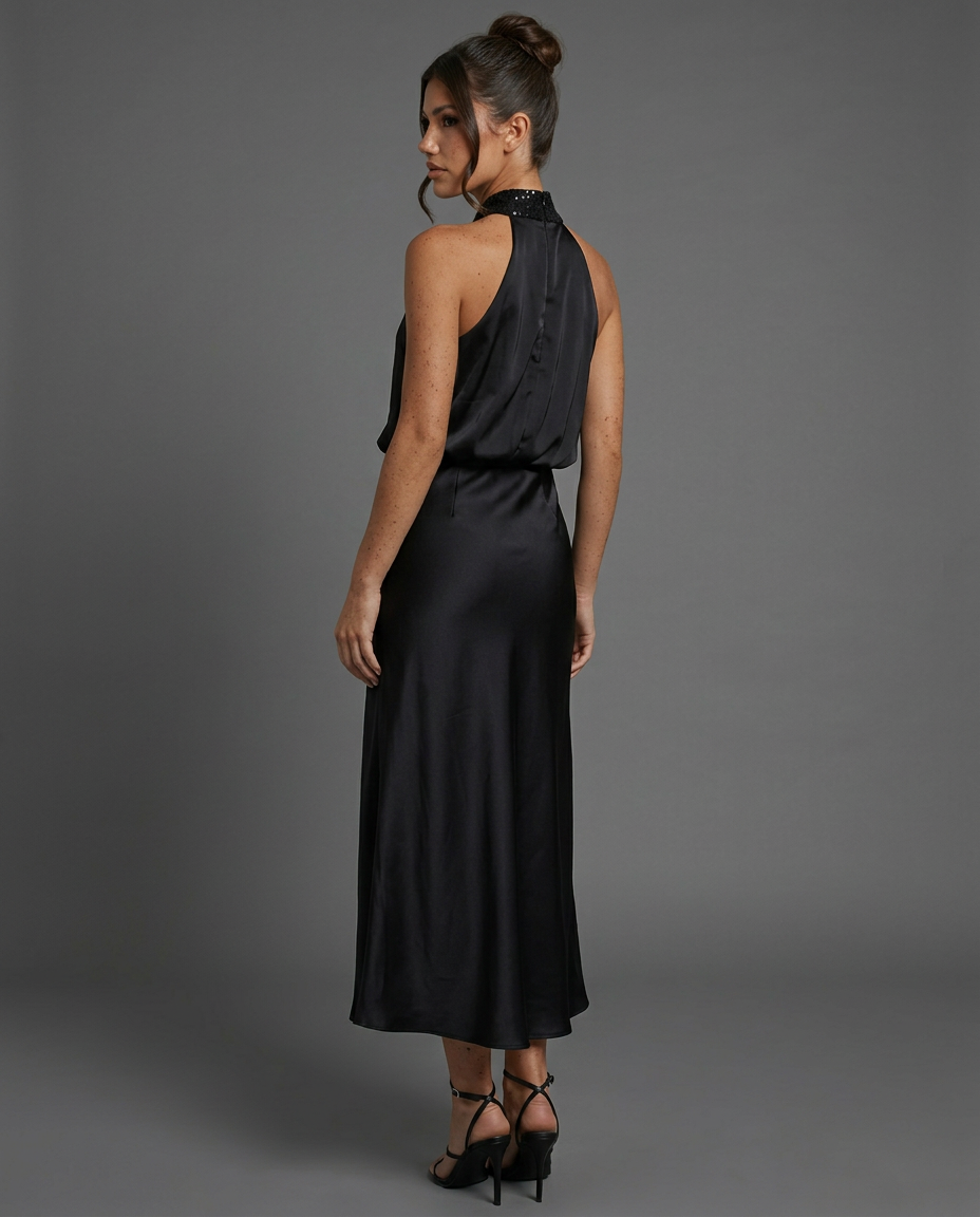 Celine | Draped Halterneck Satin Midi