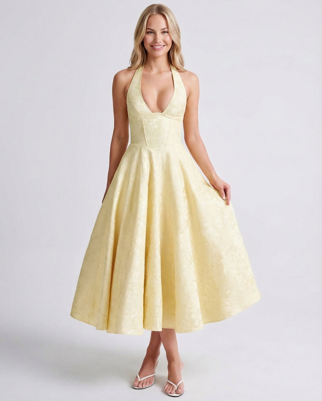 Sheryl | Midi Dress with Halter Neck and Jacquard Finish