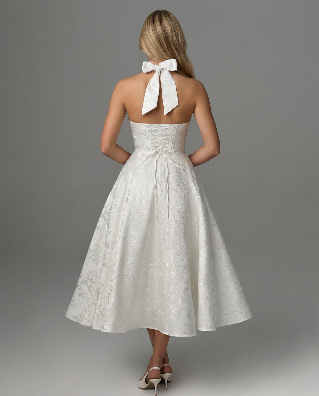 Sheryl | Midi Dress with Halter Neck and Jacquard Finish