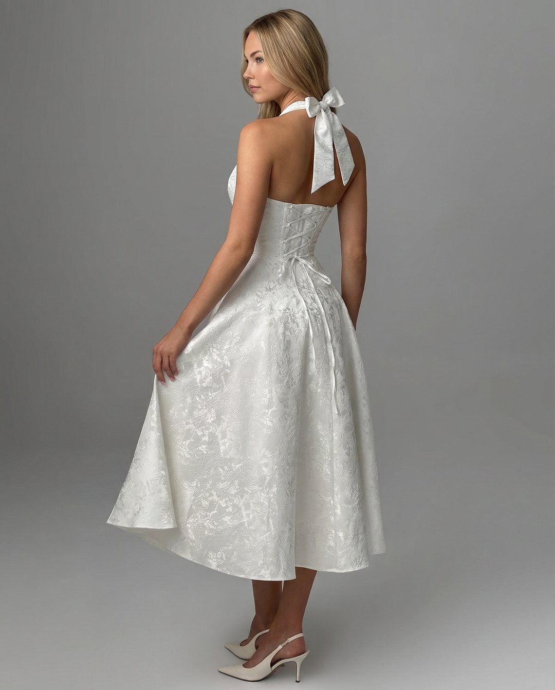 Sheryl | Midi Dress with Halter Neck and Jacquard Finish