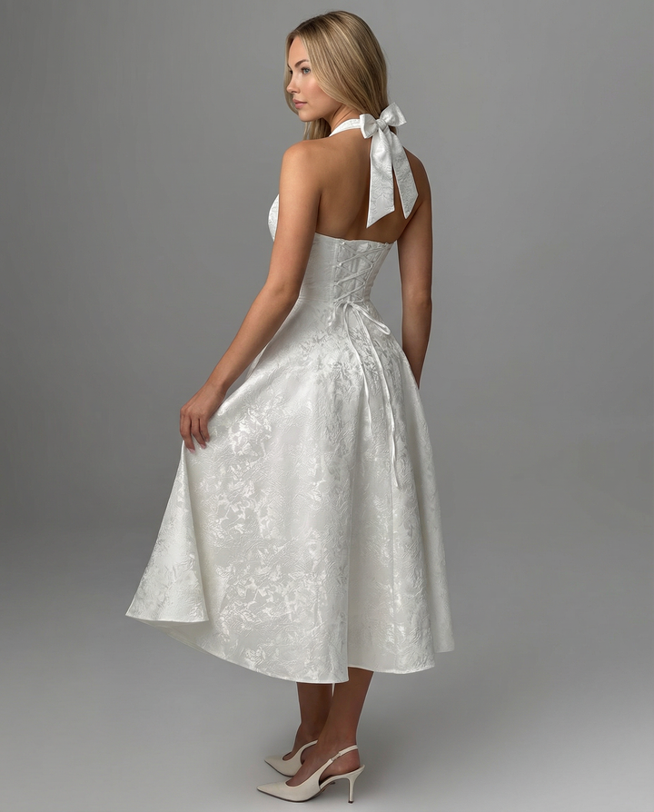 Sheryl | Midi Dress with Halter Neck and Jacquard Finish