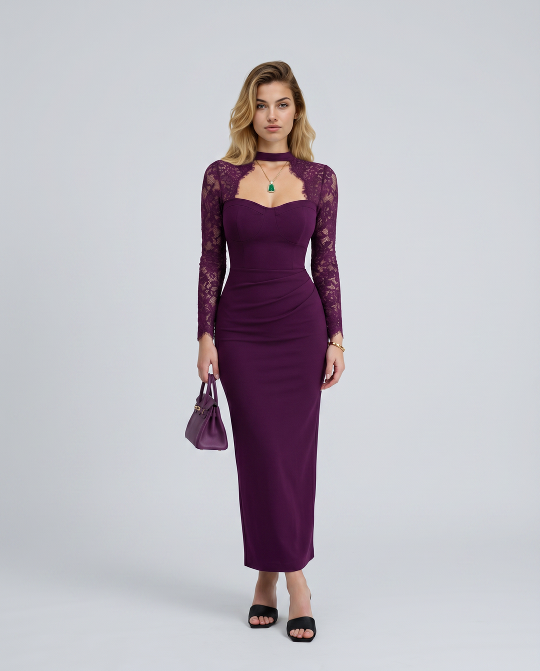 Allison | Black Lace Panel Maxi Dress