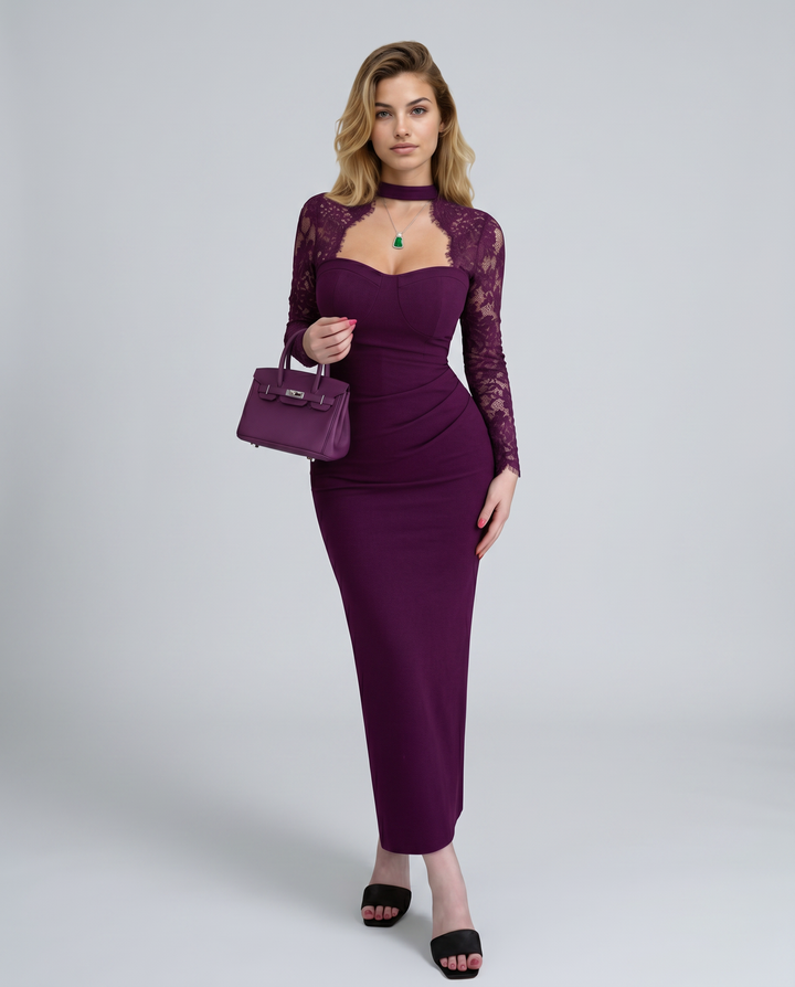 Allison | Black Lace Panel Maxi Dress