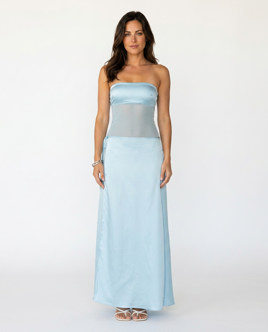 Lidia | Wrap Front Blue Maxi Dress