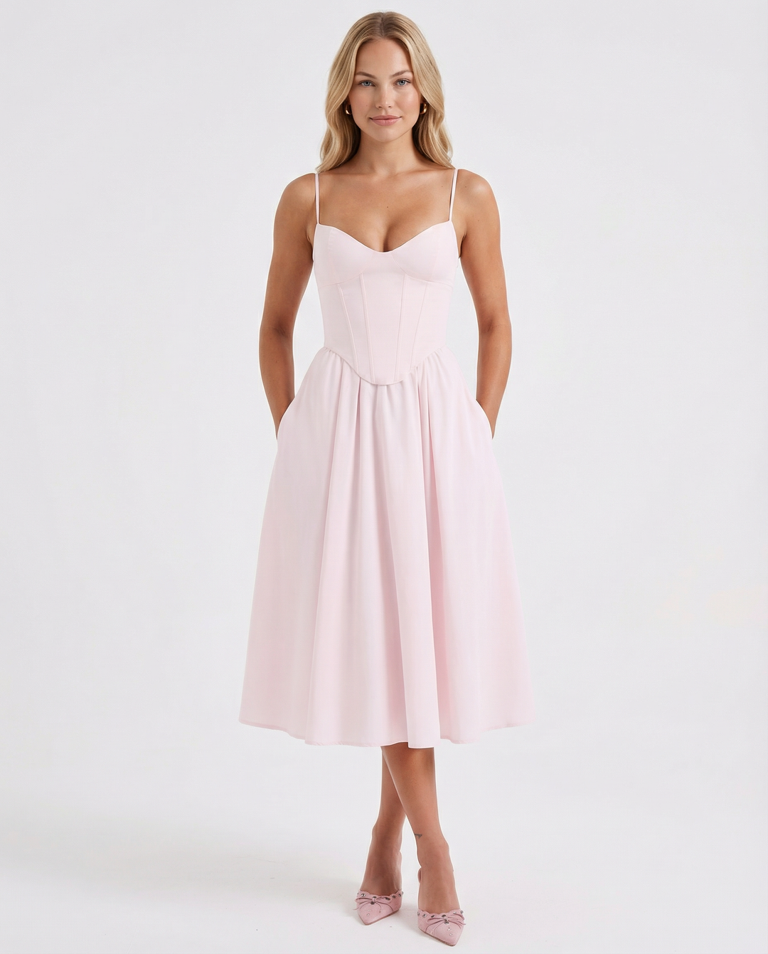 Maya | Flared Skirt Corset Midi Dress