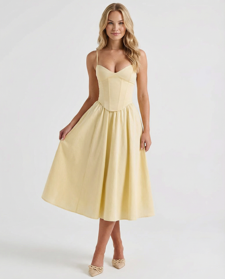 Maya | Flared Skirt Corset Midi Dress
