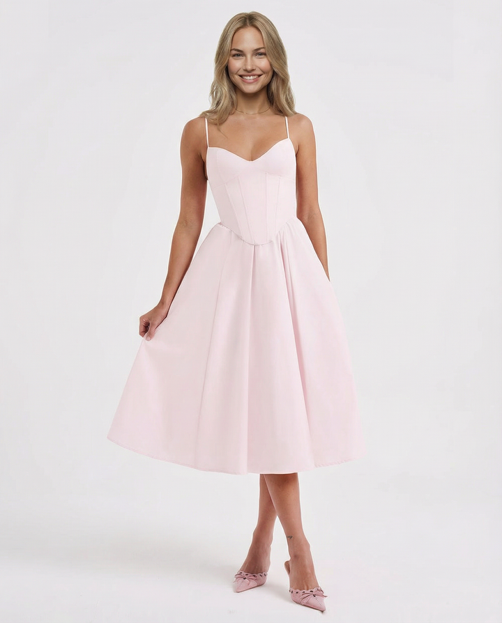 Maya | Flared Skirt Corset Midi Dress