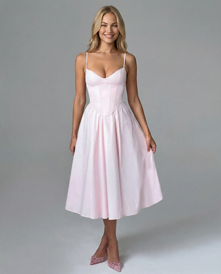Maya | Flared Skirt Corset Midi Dress