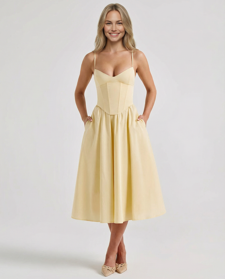 Maya | Flared Skirt Corset Midi Dress
