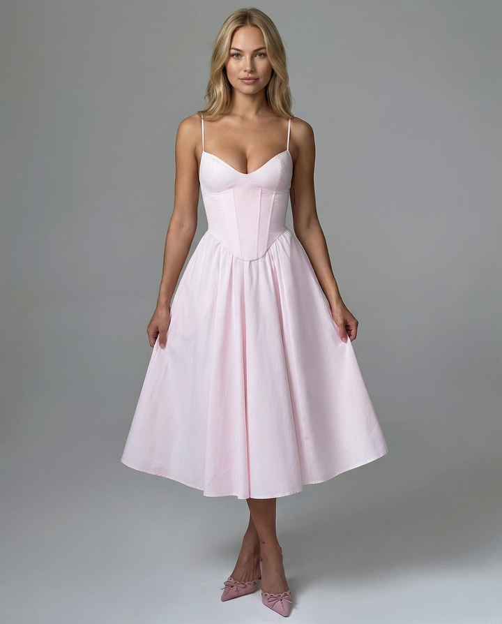 Maya | Flared Skirt Corset Midi Dress
