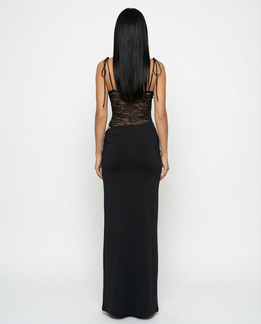 Leah | Lace Panel Tie-Shoulder Maxi Dress