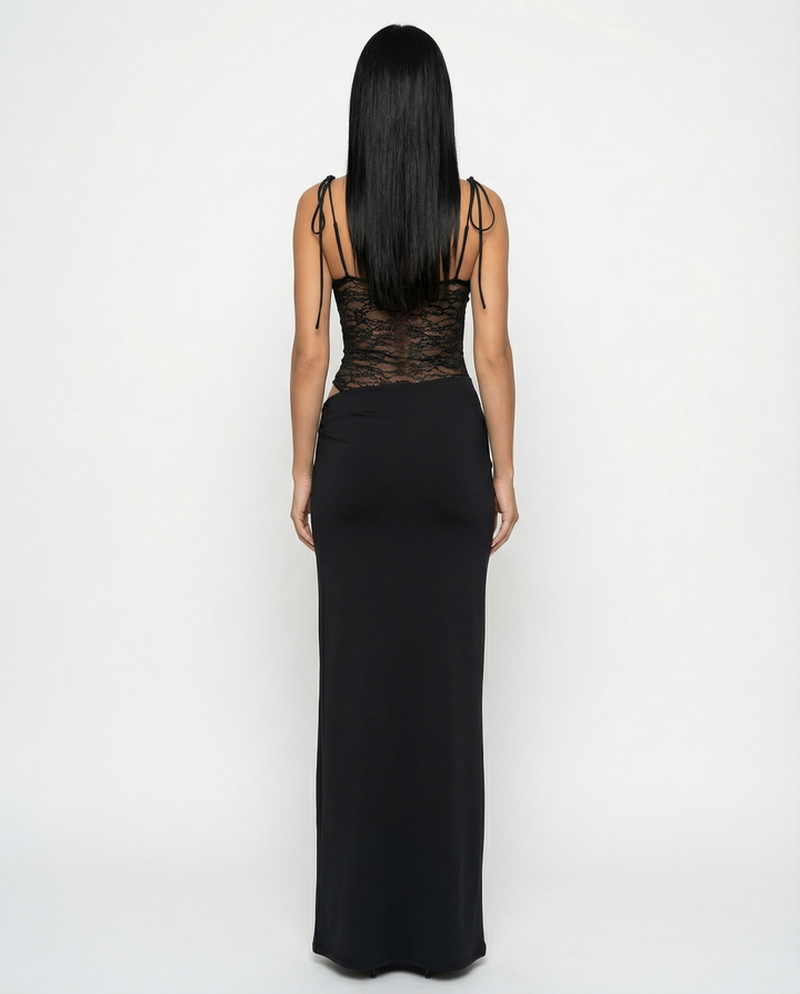 Leah | Lace Panel Tie-Shoulder Maxi Dress