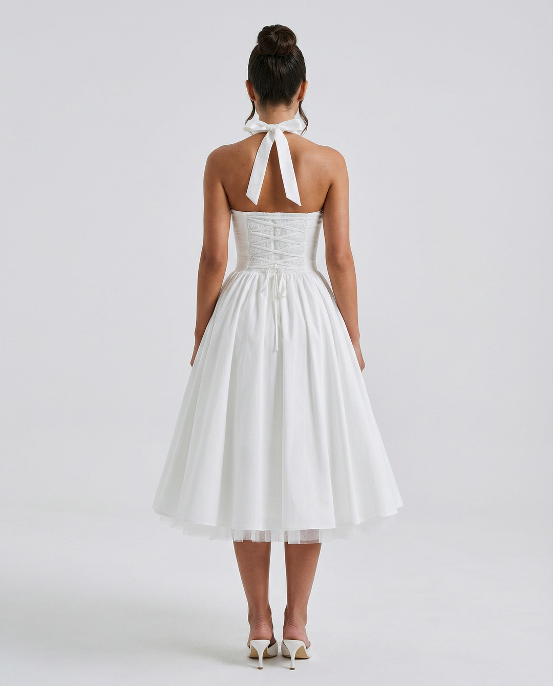 Lena | Midi Halter Neck Lace-Up Back Dress
