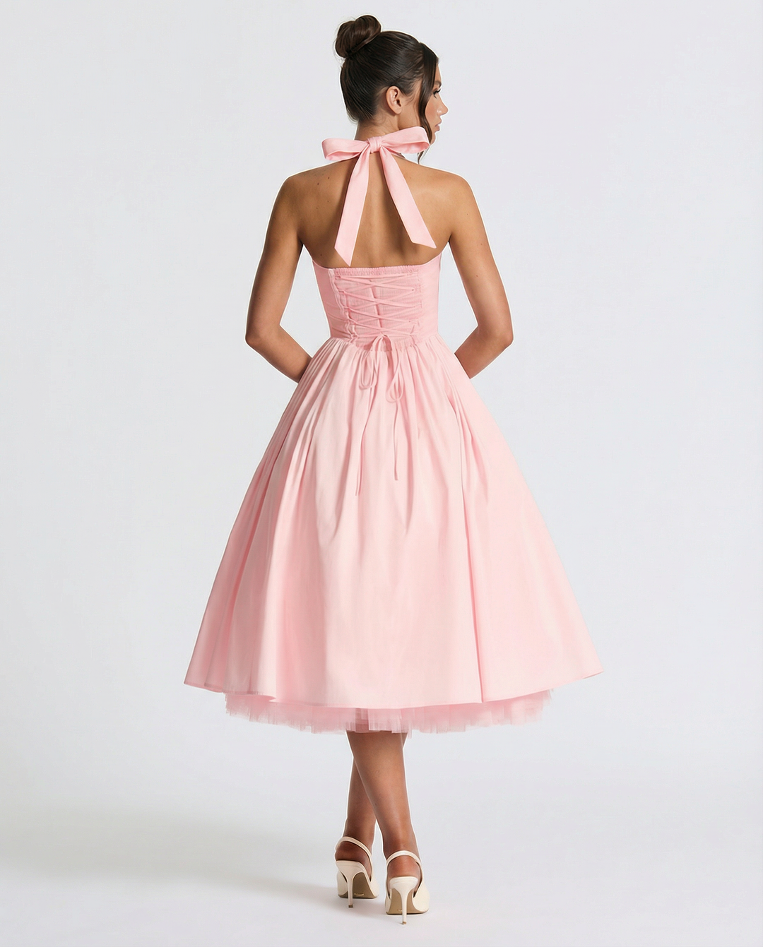 Lena | Midi Halter Neck Lace-Up Back Dress