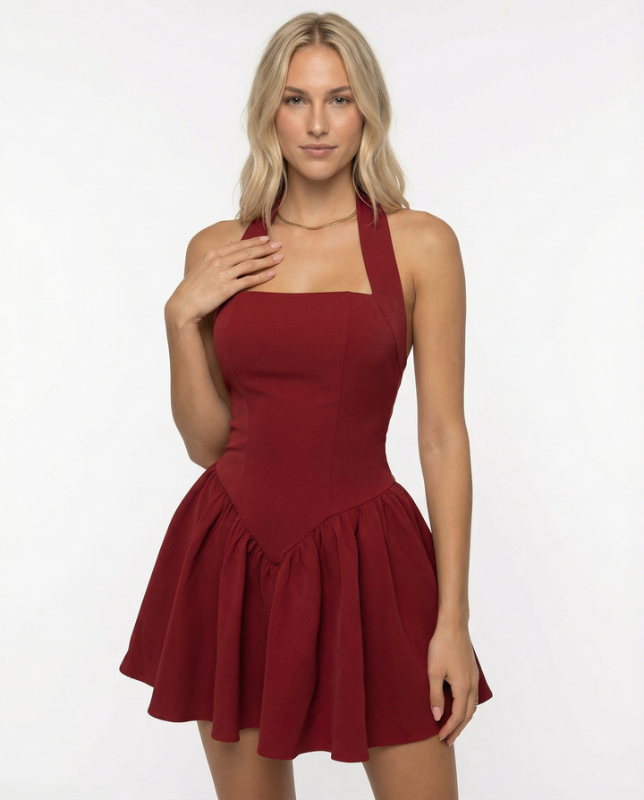 Emma | Open Back Halterneck Mini Dress
