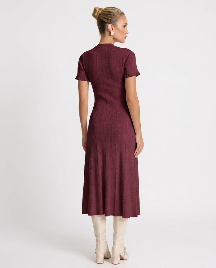 Noor | Scalloped Sleeve Button-Front Knit Midi Dress
