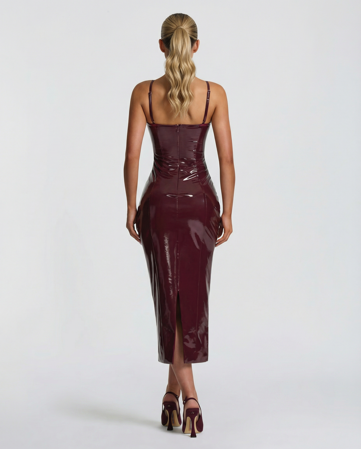 Raelynn | Midi Dress with Patent Finish and Straps